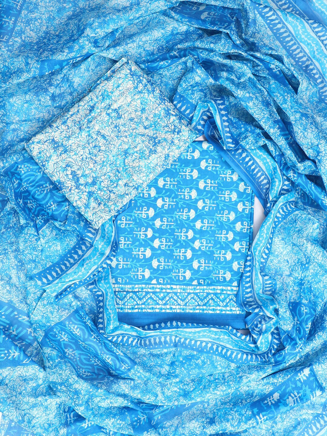 

SALWAR STUDIO Ethnic Motif Printed Pure Cotton Unstitched Dress Material, Blue