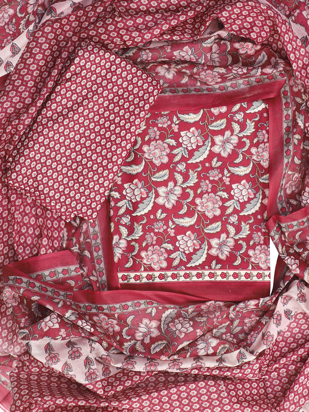 

SALWAR STUDIO Floral Printed Pure Cotton Unstitched Dress Material, Maroon