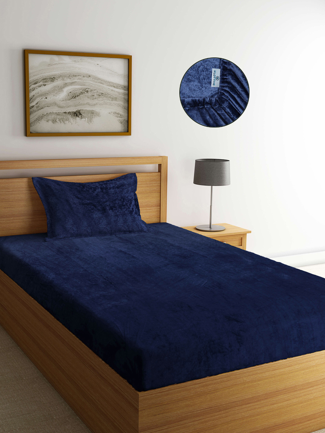 

KLOTTHE Navy Blue Woolen Single Fitted Bedsheet & Pillow Cover