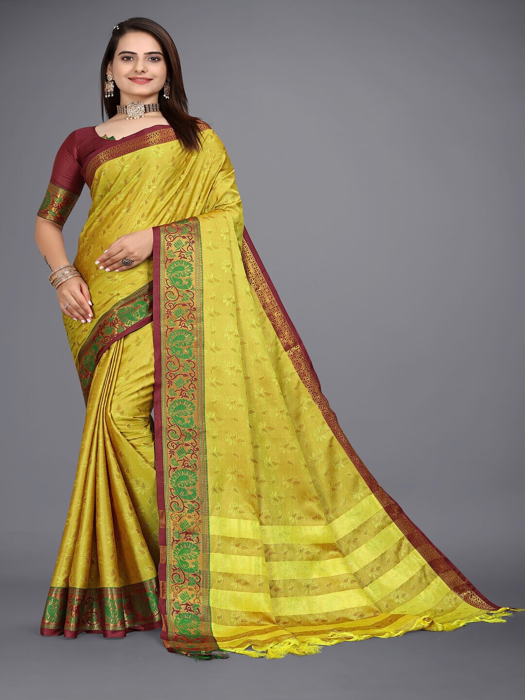 

Paramparik Textile Gold-Toned & Brown Woven Design Zari Pure Silk Banarasi Saree