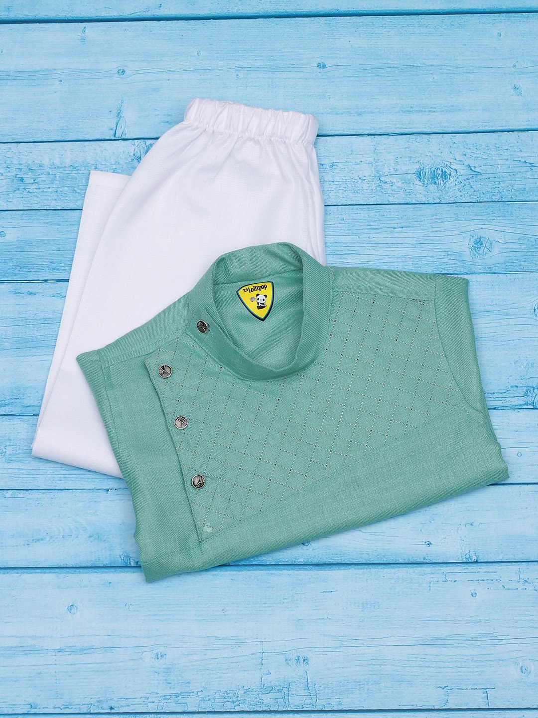 

Lil Lollipop Boys Regular Pure Cotton Kurta With Pyjamas, Green