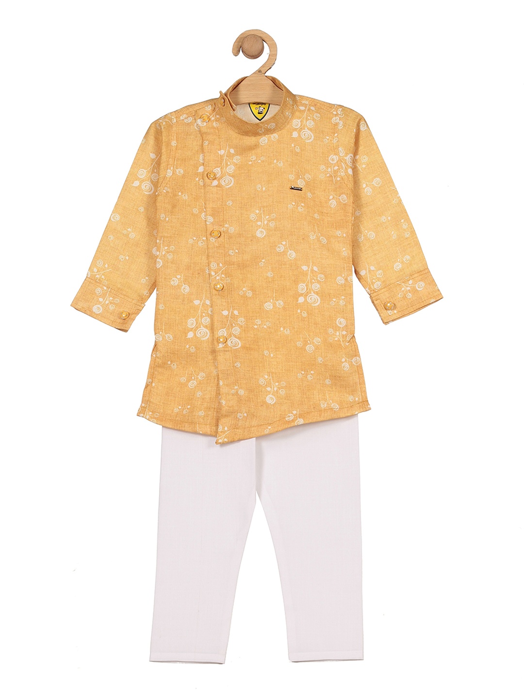 

Lil Lollipop Boys Floral Printed Regular Pure Cotton Kurta With Pyjamas, Mustard
