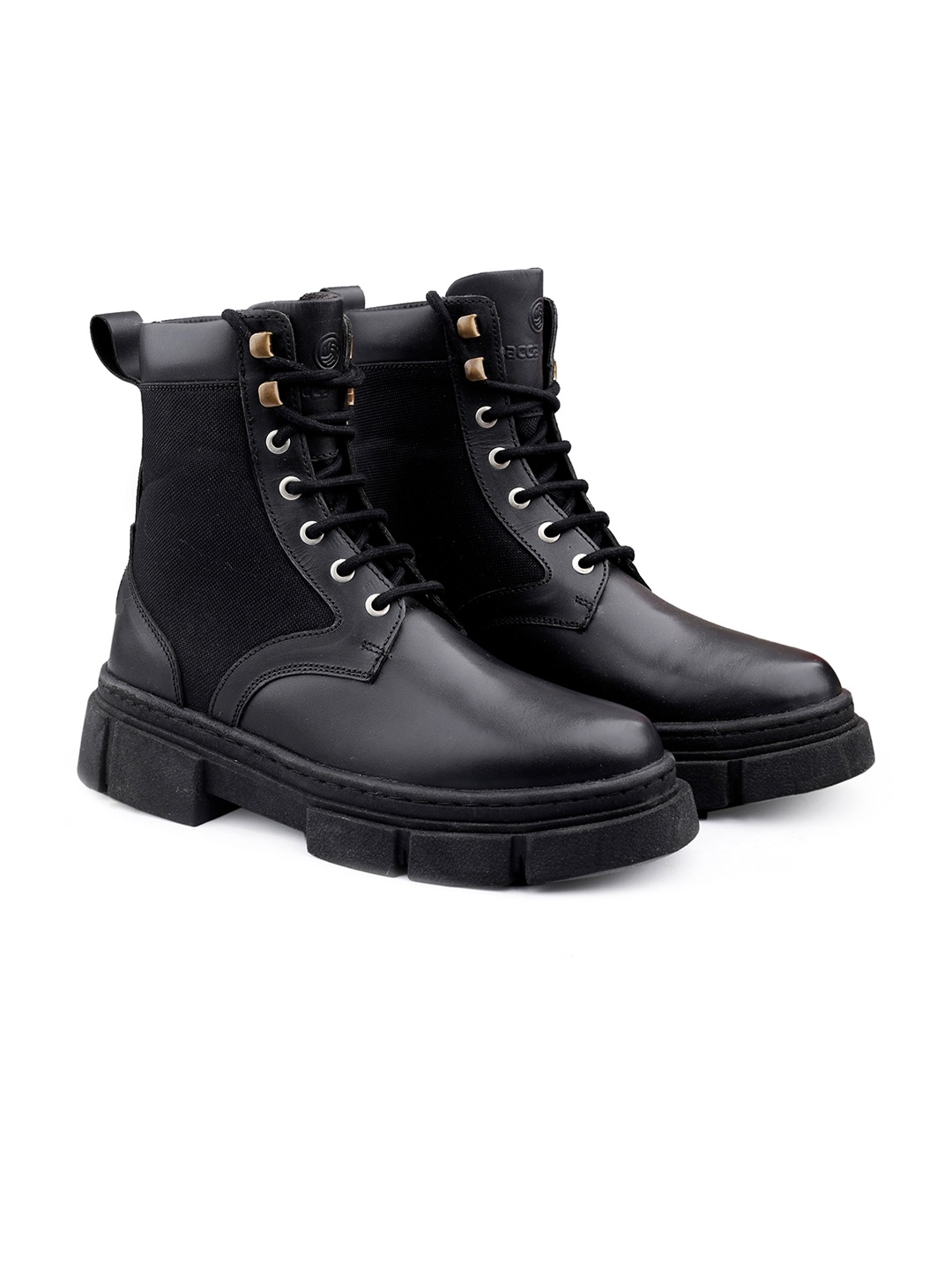 

bacca bucci Men Leather Mid-Top Chunky Boots, Black