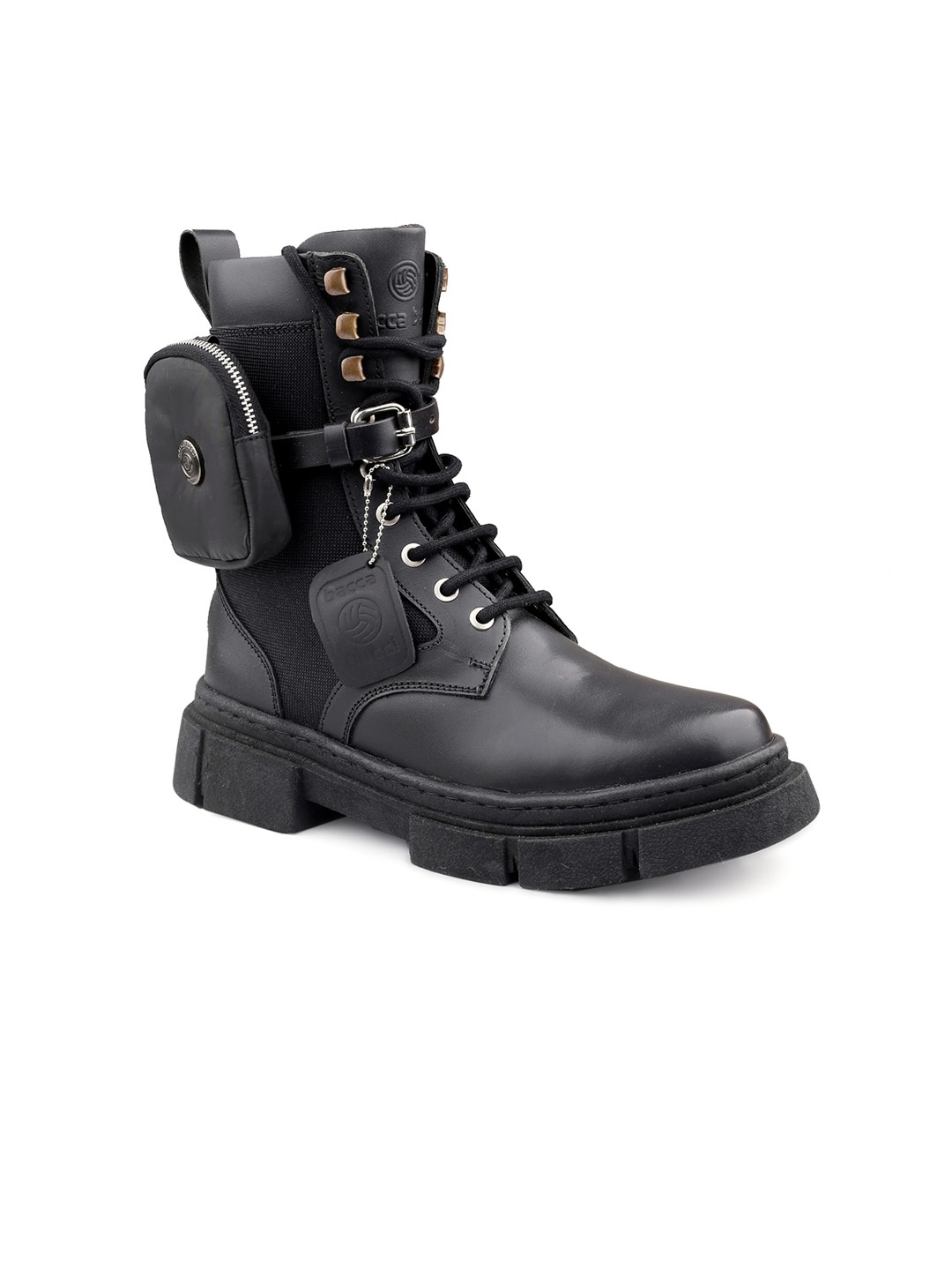 

bacca bucci Men Side Pocket Leather Chunky Boots, Black