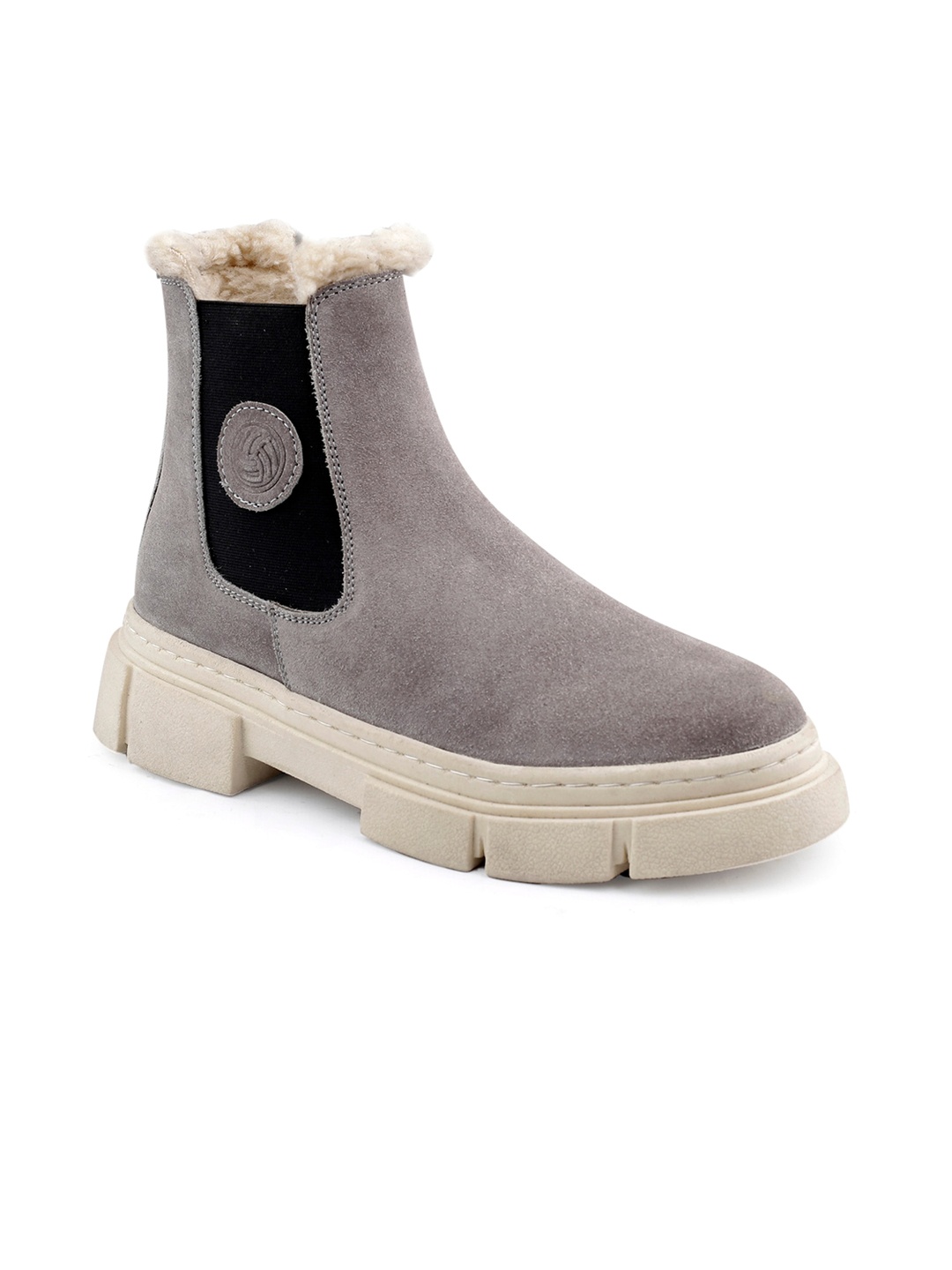

bacca bucci Men ALPINE ARMOR Mid Top Leather Block-Heel Snow Chelsea Boots, Grey