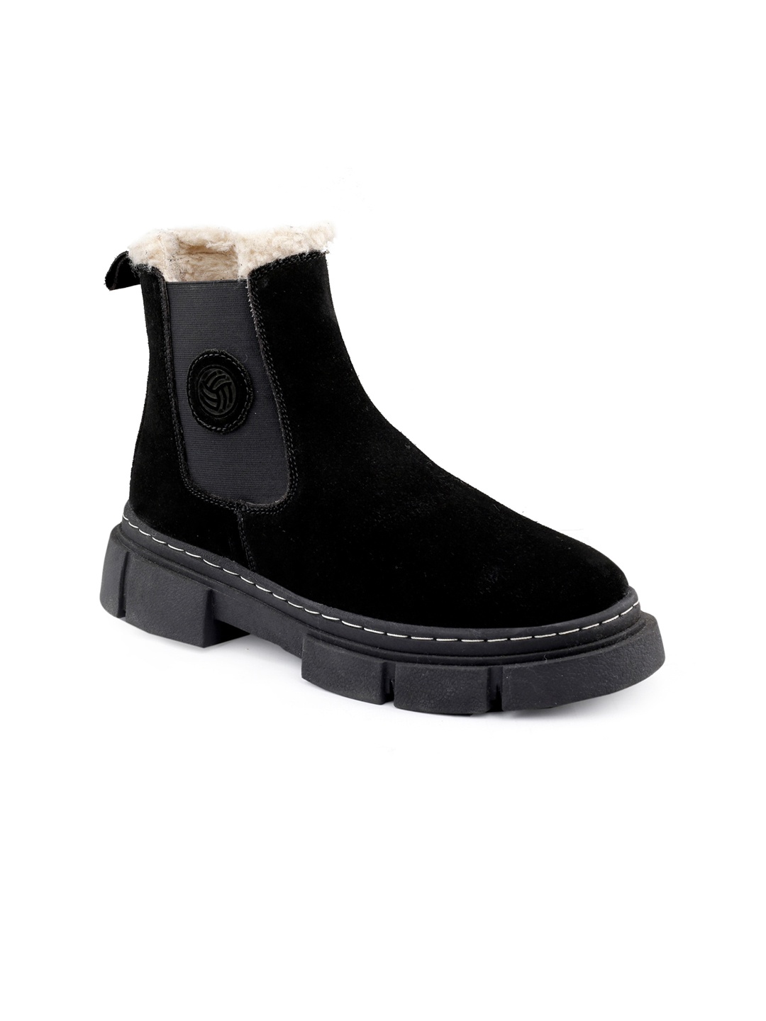 

bacca bucci Men Faux Fur Trim Heeled Suede Winter Boots, Black