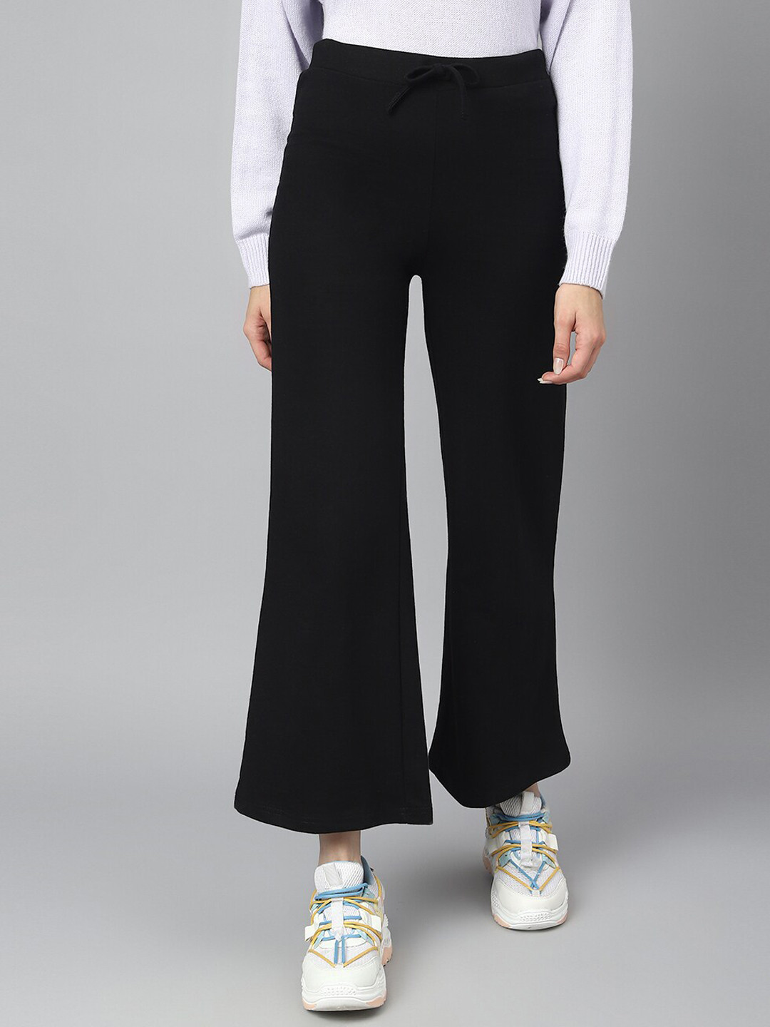 

COLOR CAPITAL Women Loose Fit Wide Leg Track Pants, Black