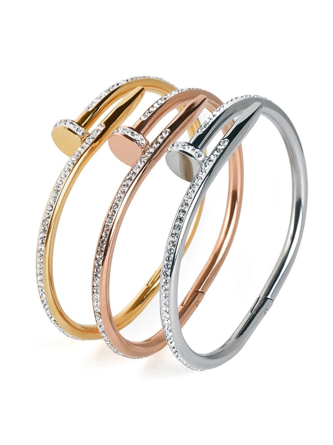 

Jewels Galaxy Set Of 3 American Diamond Gold-Plated Cuff Bracelet