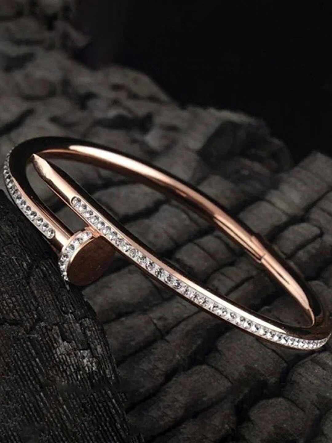 

Jewels Galaxy American Diamond Rose Gold-Plated Cuff Bracelet