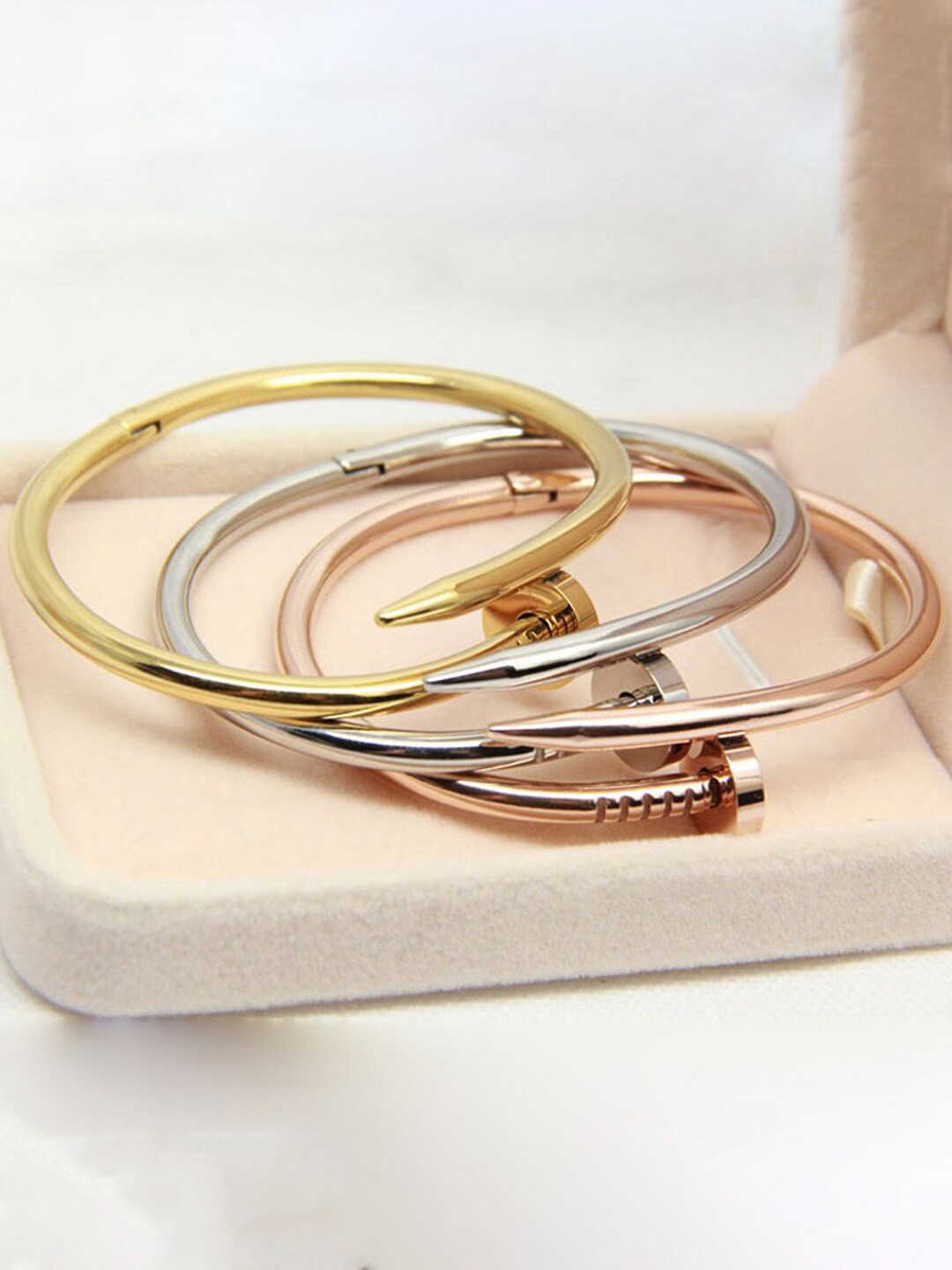 

Jewels Galaxy Pack of 3 Gold-Plated Stainless Steel Cuff Bracelet, Rose