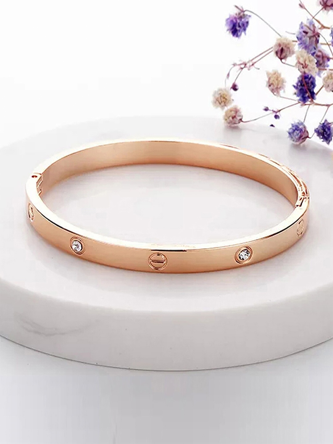 

Jewels Galaxy American Diamond Rose Gold-Plated Kada Bracelet