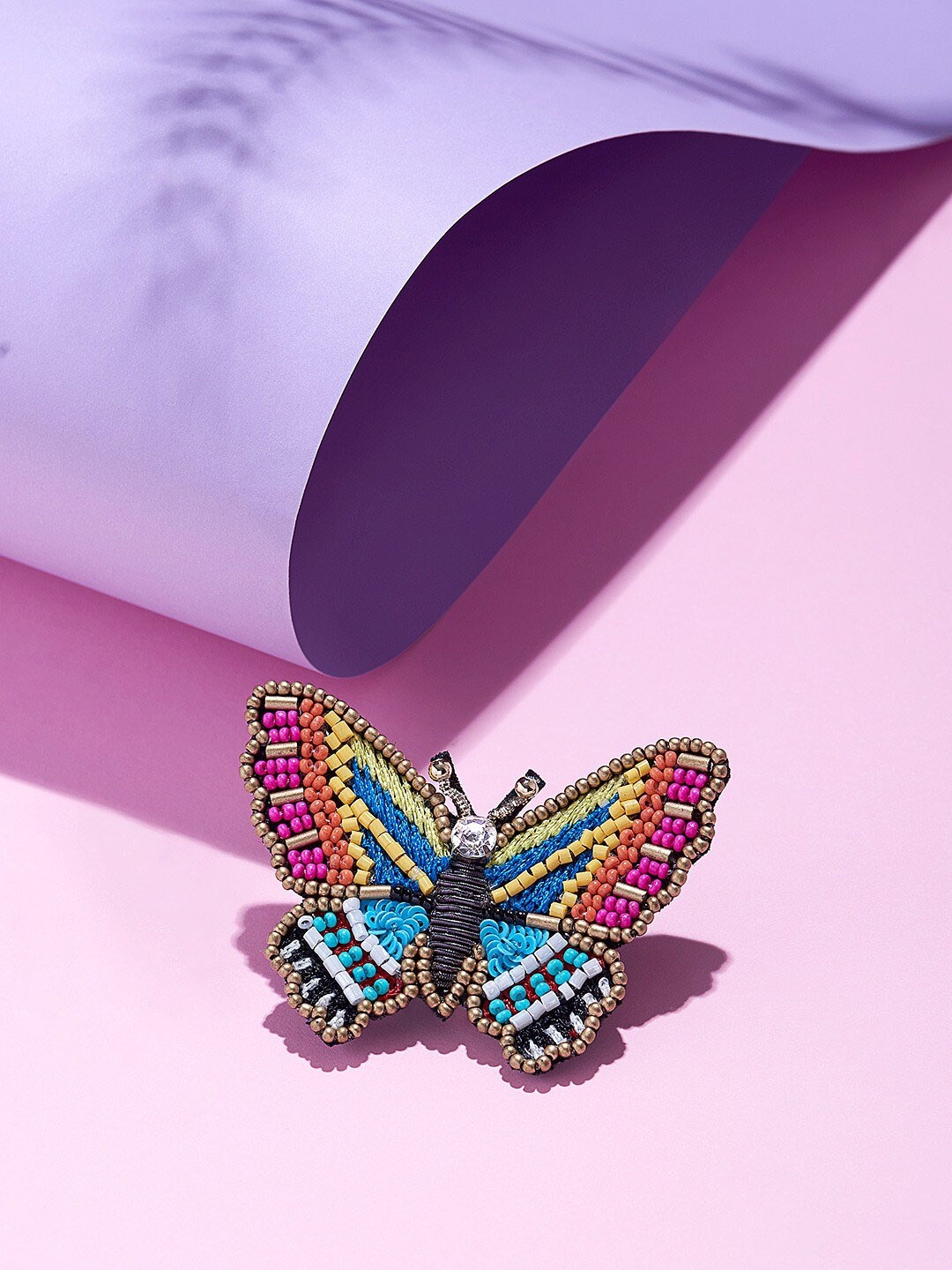 

AMI Stone-Studded & Beaded Butterfly-Shaped Brooch, Blue