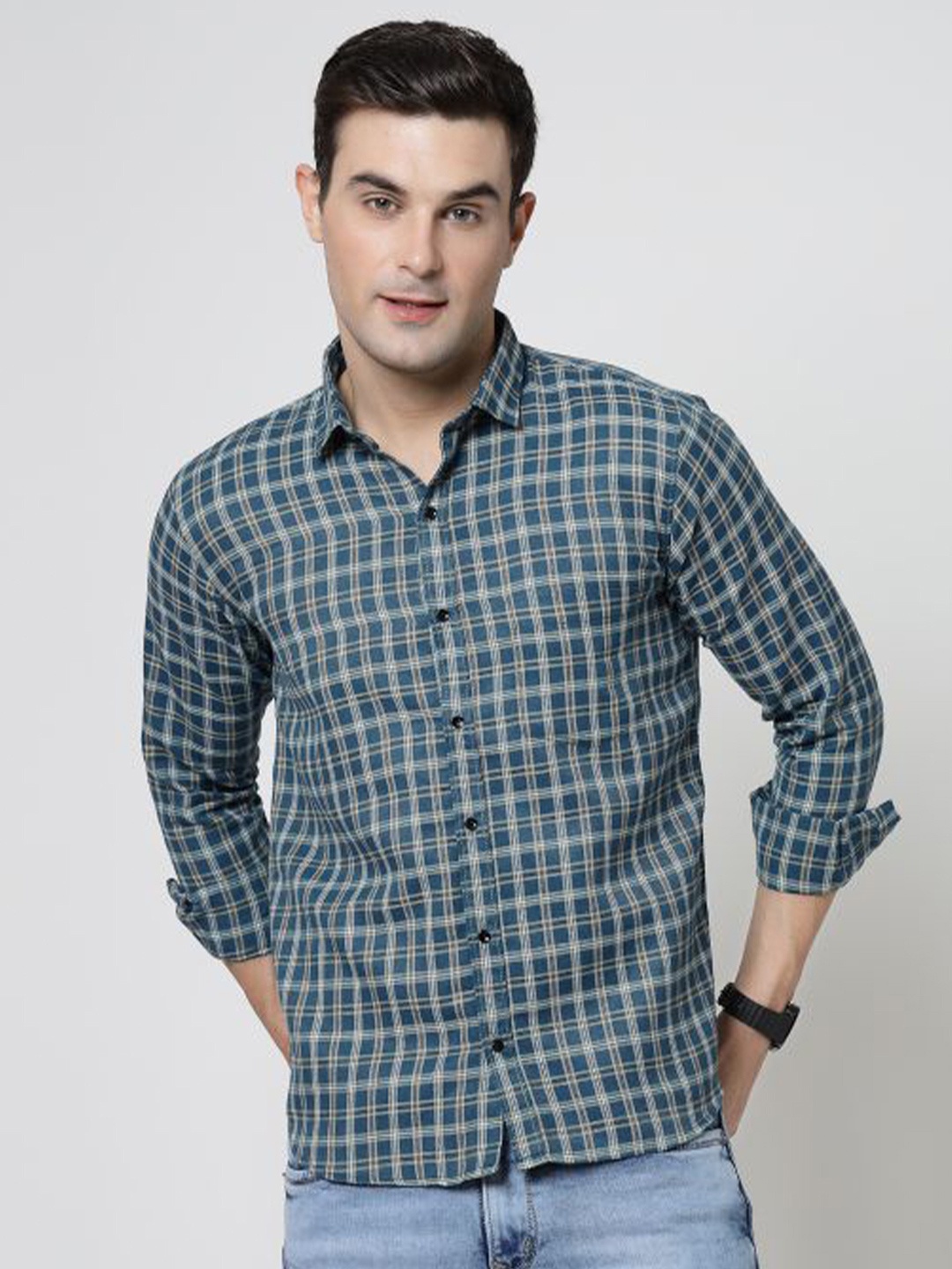 

ADWYN PETER Tartan Checks Checked New Cotton Casual Shirt, Green