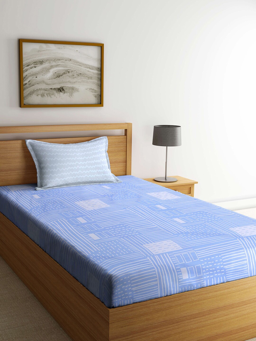 

KLOTTHE Blue & White Printed Polycotton 300TC Single Bedsheet & 1 Pillow Cover