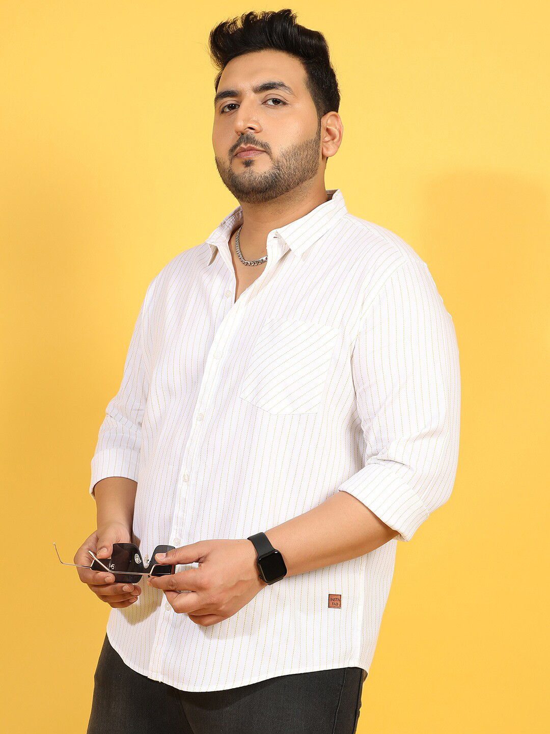 

Instafab Plus Classic Fit Vertical Striped Cotton Casual Shirt, White
