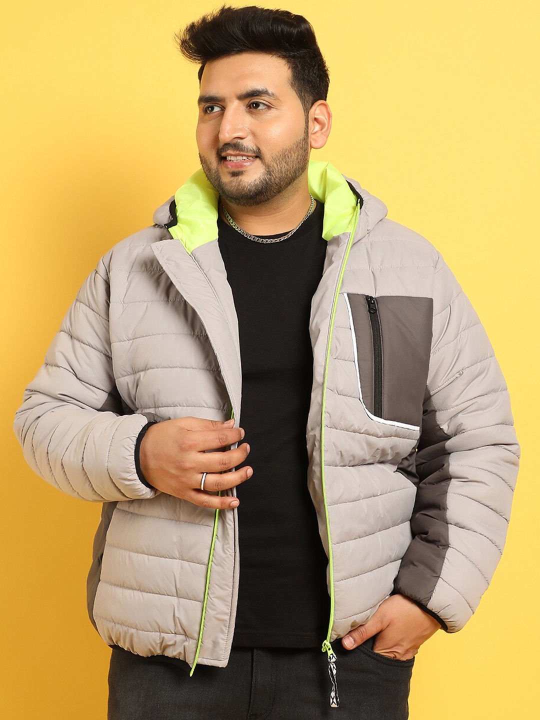 

Instafab Plus Size Windcheater Hooded Bomber Jacket, Grey