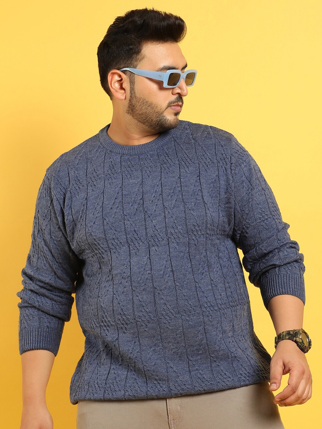 

Instafab Plus Self Designed Cable Knitted Woollen Pullover Sweater, Blue