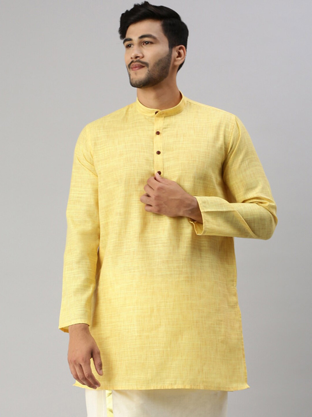 

Ramraj Band Collar Straight Kurta, Yellow