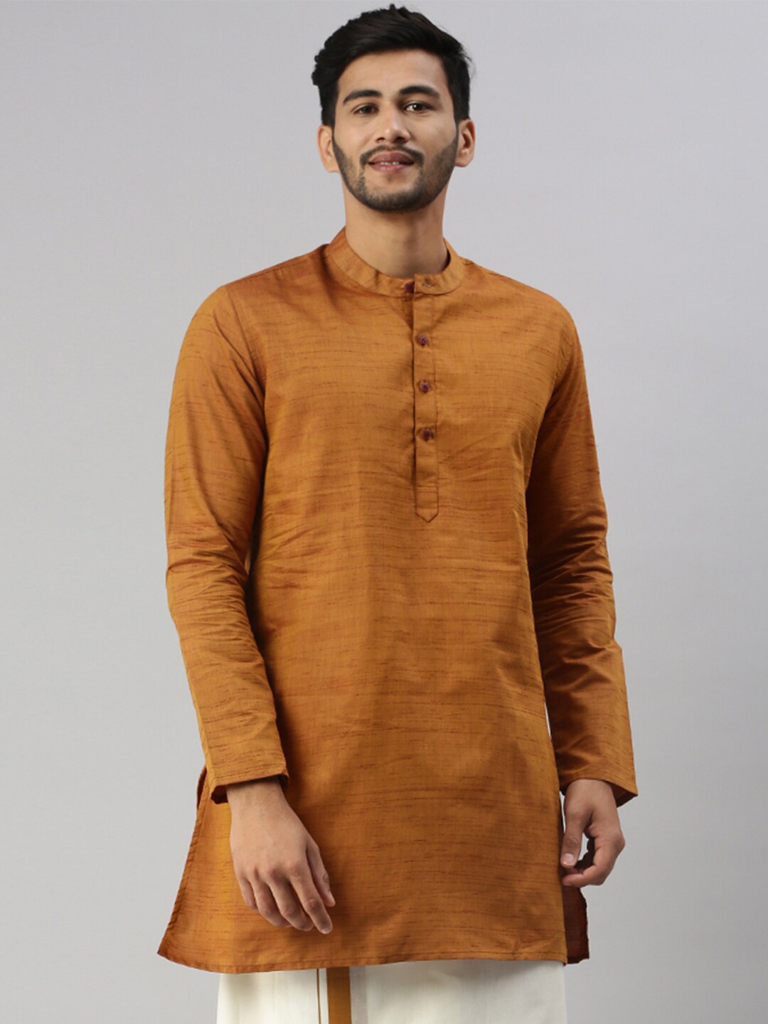 

Ramraj Band Collar Kurta, Brown