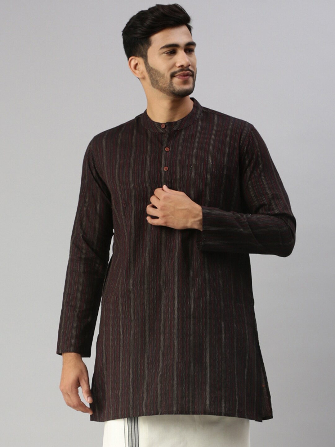 

Ramraj Striped Straight Kurta, Black