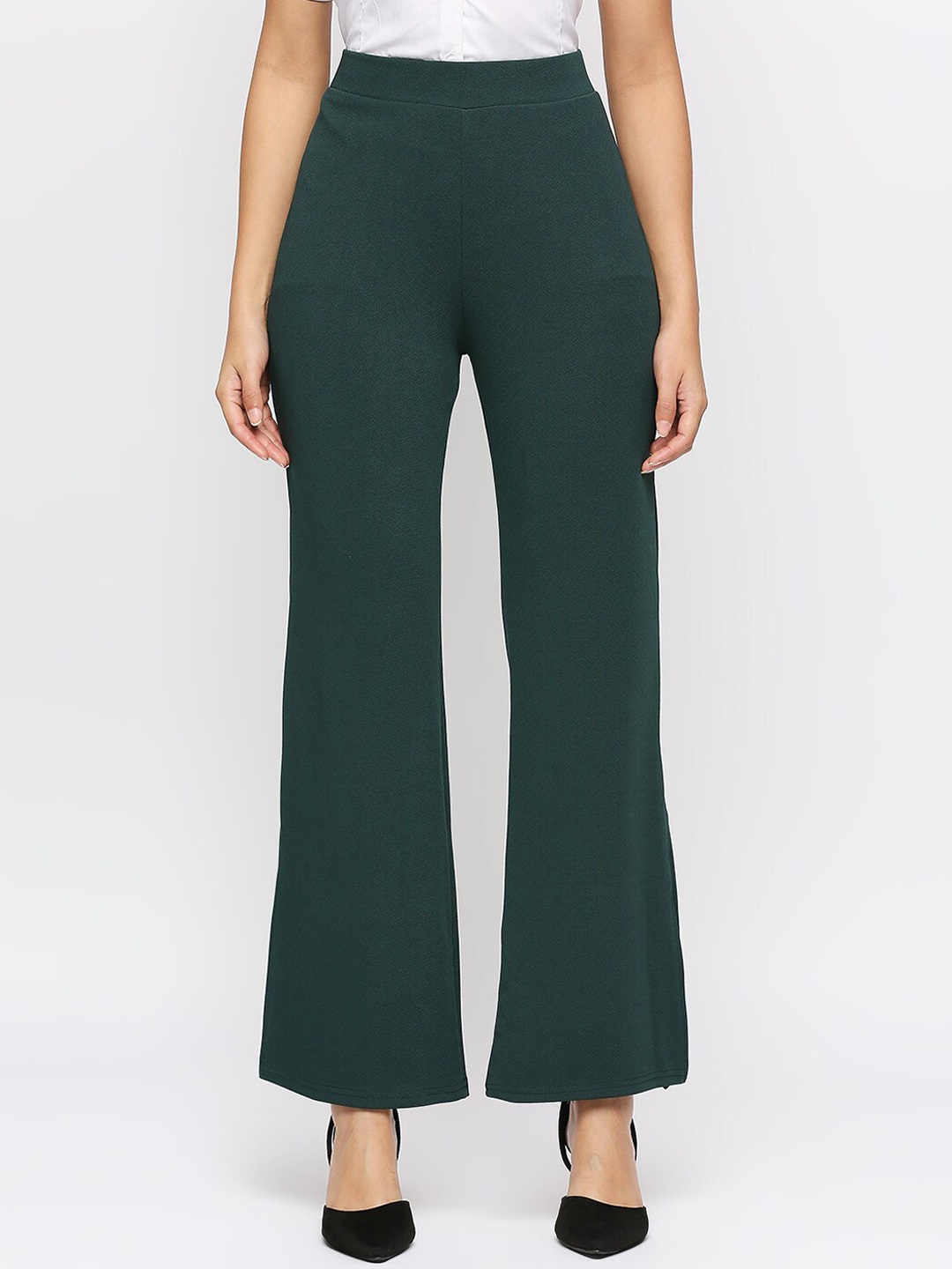 Smarty Pants Women Comfort Flared High-Rise Lint Free Trousers, Olive