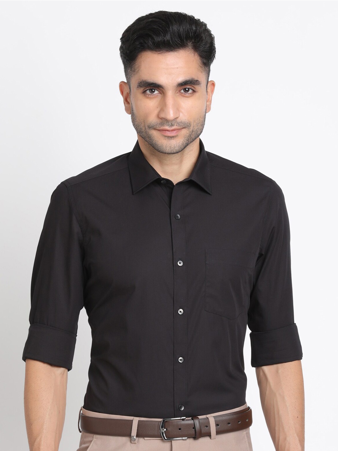 

Turtle Modern Slim Fit Spread Collar Cotton Formal Shirt, Black