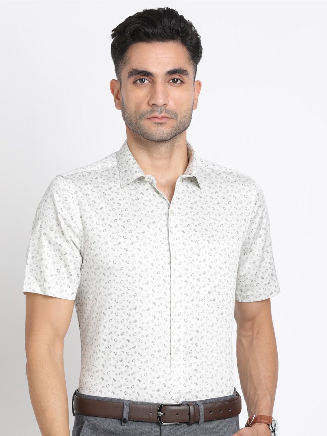 

Turtle Men Cream-Coloured Modern Printed Formal Shirt