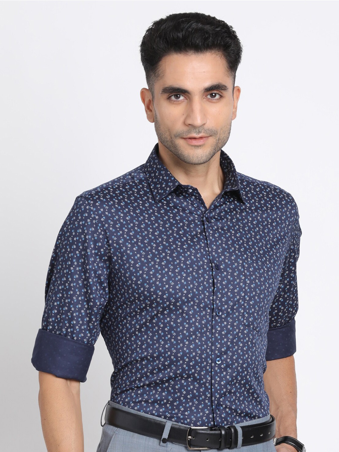 

Turtle Modern Micro Ditsy Printed Pure Cotton Formal Shirt, Navy blue