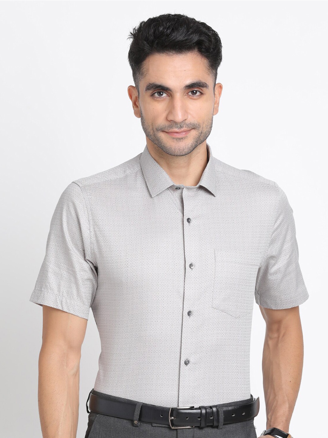 

Turtle Modern Micro Disty Printed Pure Cotton Formal Shirt, Grey
