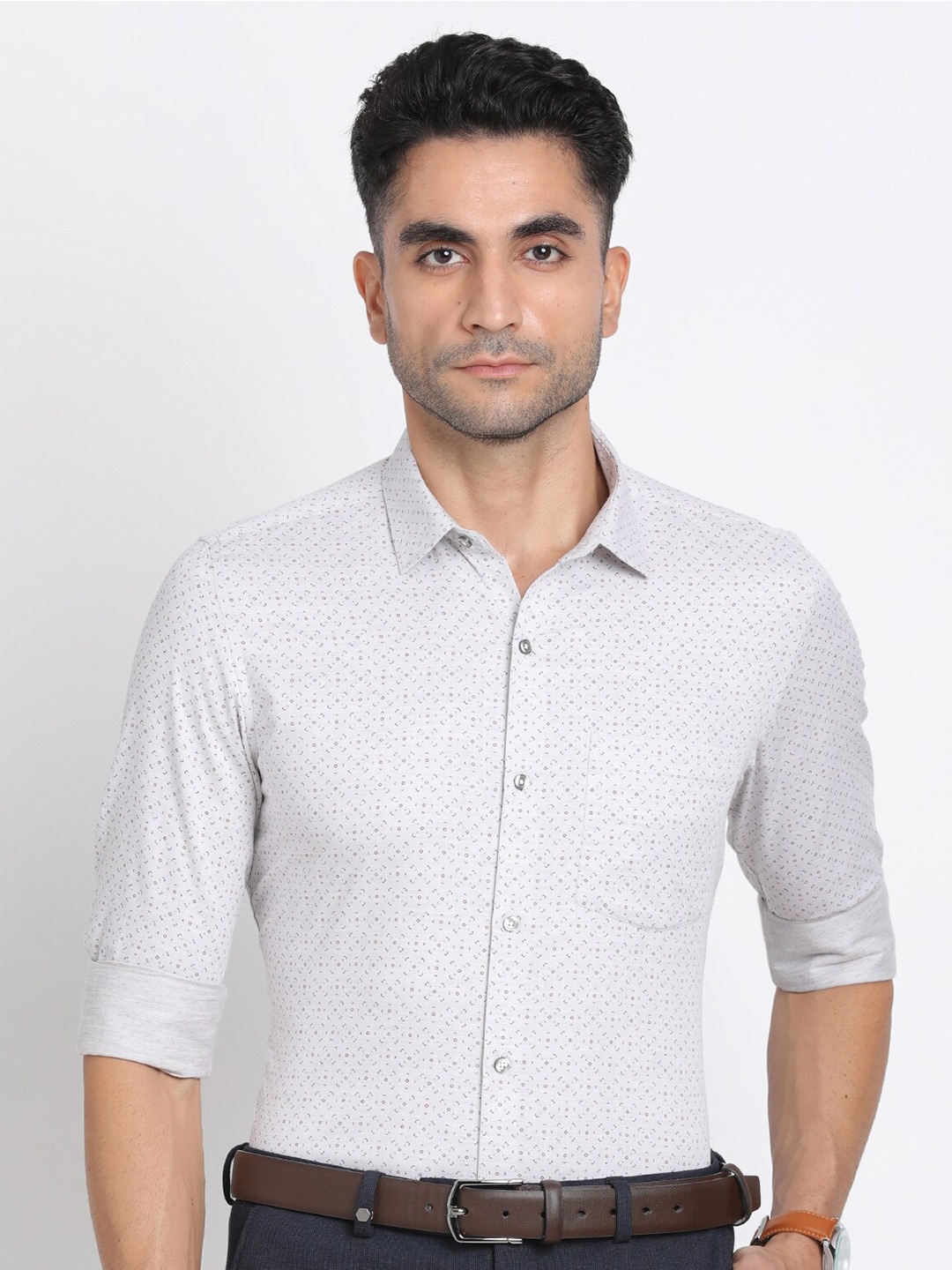 

Turtle Modern Slim Fit Micro Disty Printed Cotton Formal Shirt, Grey