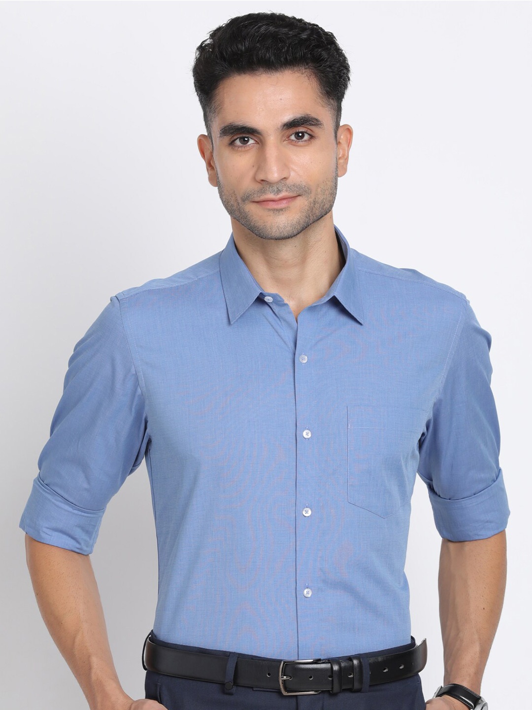 

Turtle Modern Slim Fit Spread Collar Cotton Formal Shirt, Blue