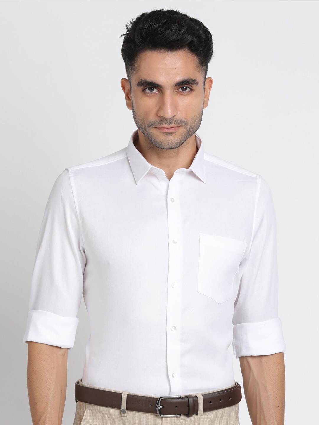 

Turtle Modern Slim Fit Spread Collar Pure Cotton Formal Shirt, White