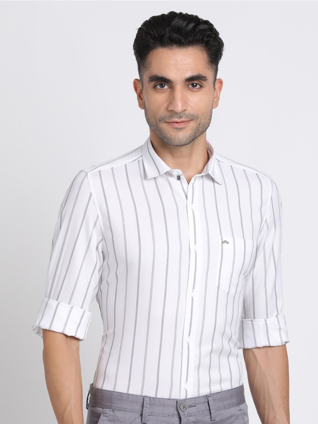 

Turtle Relaxed Slim Fit Striped Pure Cotton Formal Shirt, White