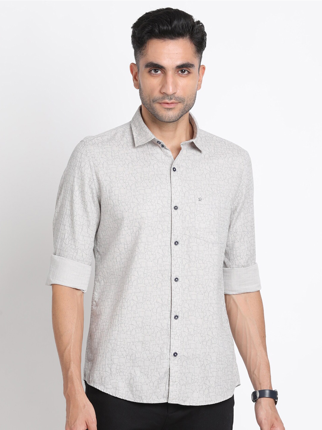 

Turtle Relaxed Slim Fit Micro Ditsy Printed Pure Cotton Casual Shirt, Grey