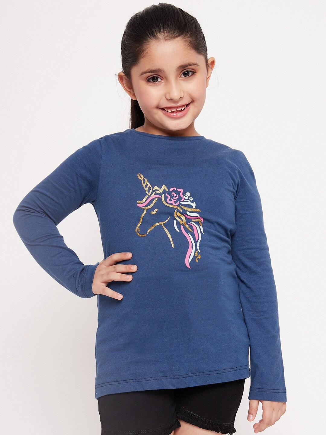 

pspeaches Girls Graphic Printed Relaxed Fit Cotton T-shirt, Blue