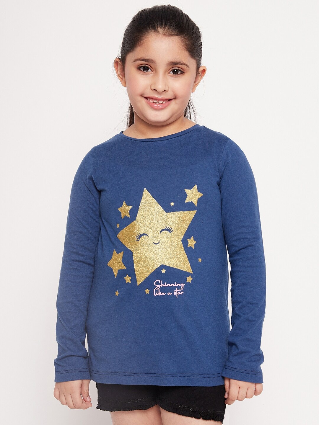 

pspeaches Girls Geometric Printed Relaxed Fit Cotton T-shirt, Navy blue