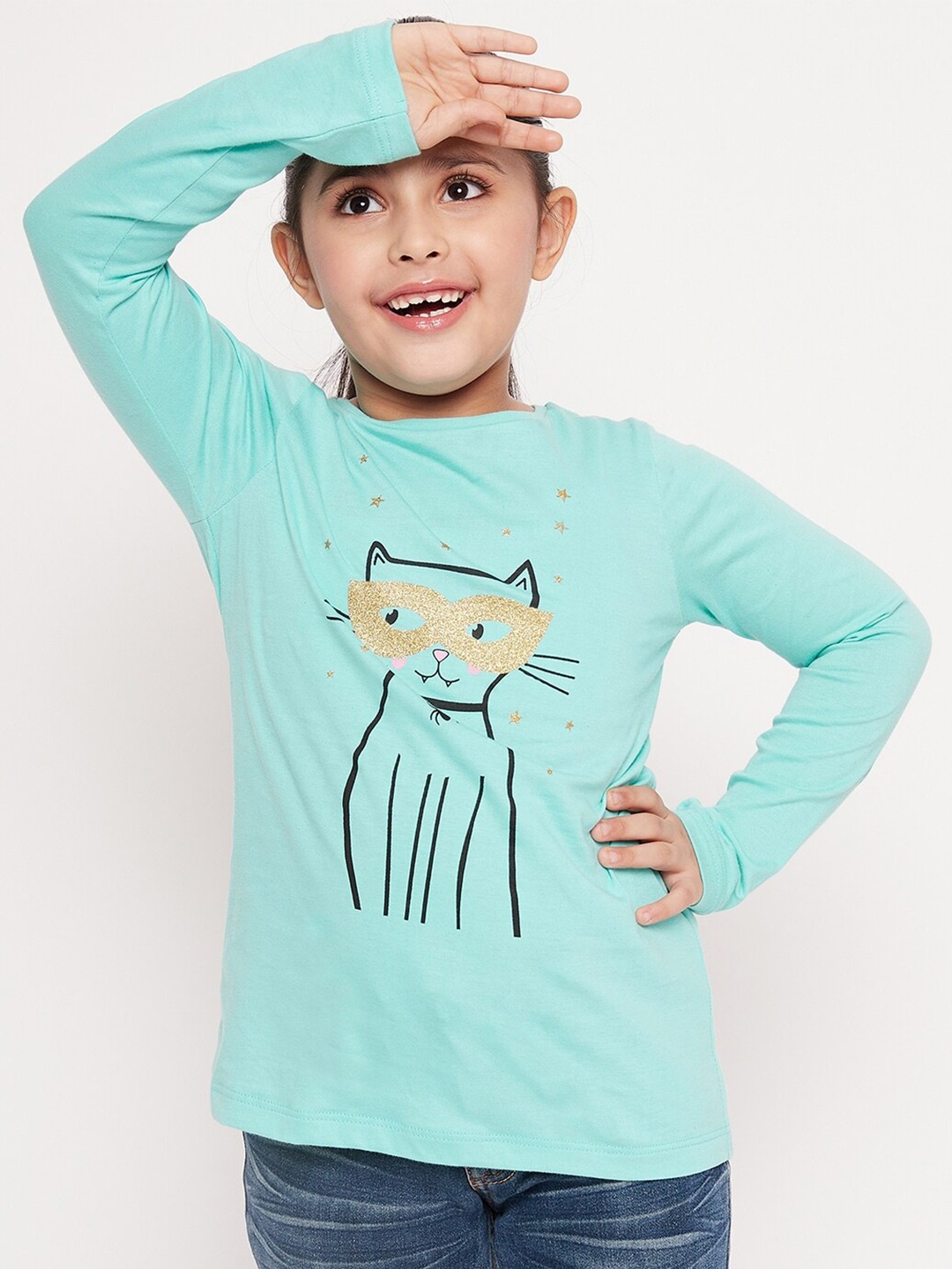 

pspeaches Girls Graphic Printed Relaxed Fit Cotton T-shirt, Green