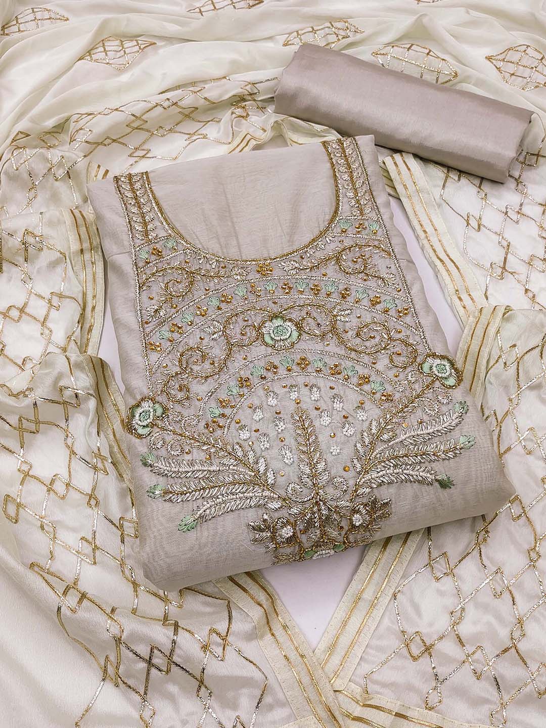 

KALINI Embellished Unstitched Dress Material, Grey