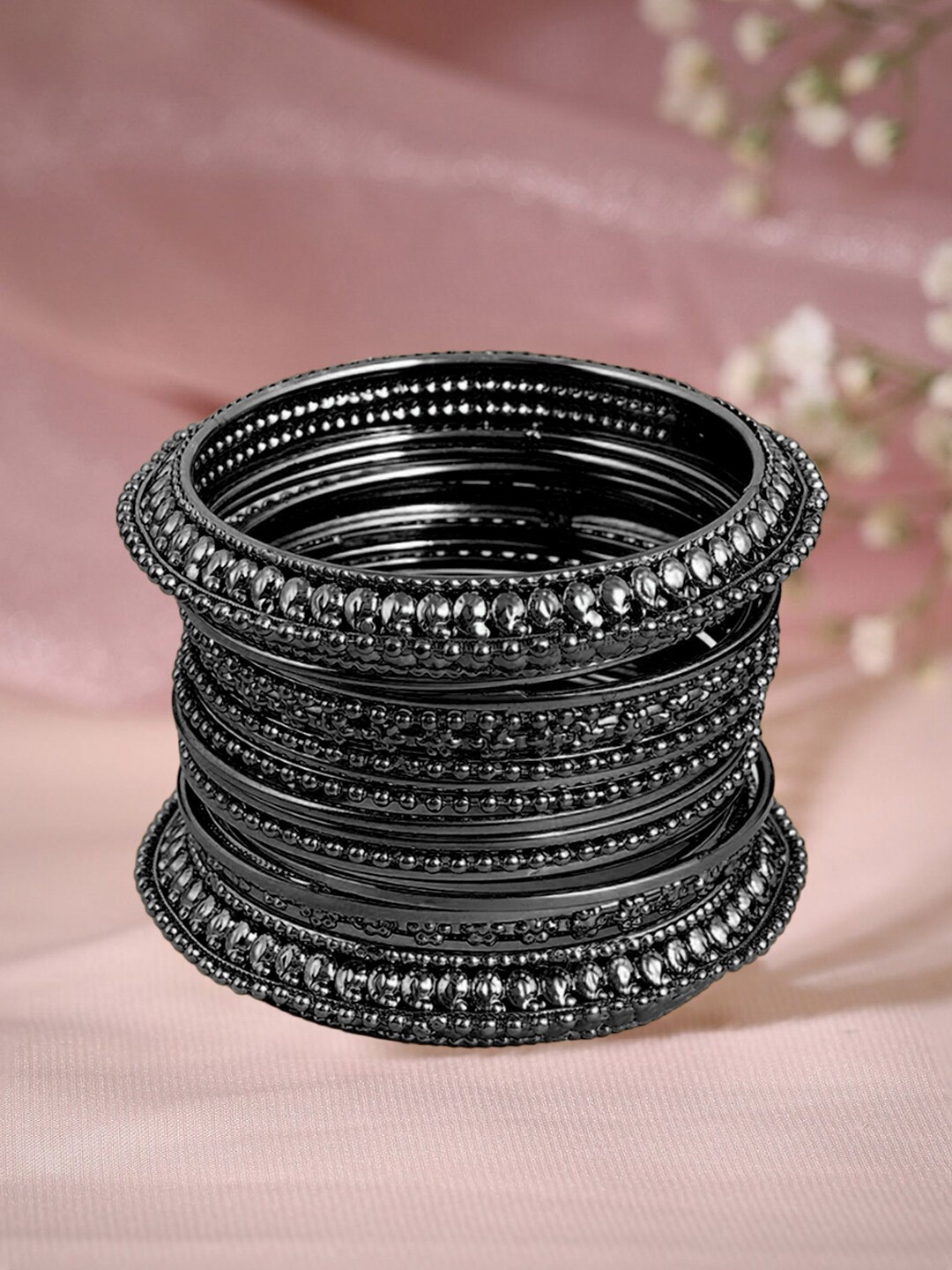 

OOMPH Set Of 16 Oxidised Bangles, Black