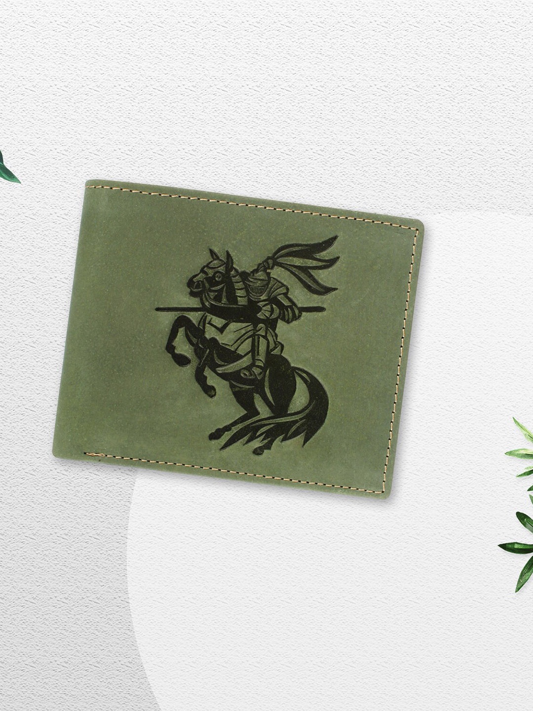 

LIONZY Men Printed Leather Two Fold Wallet, Green
