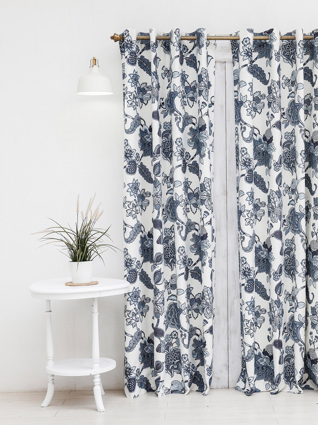 

Ariana White & Blue Floral Room Darkening Long Door Curtain