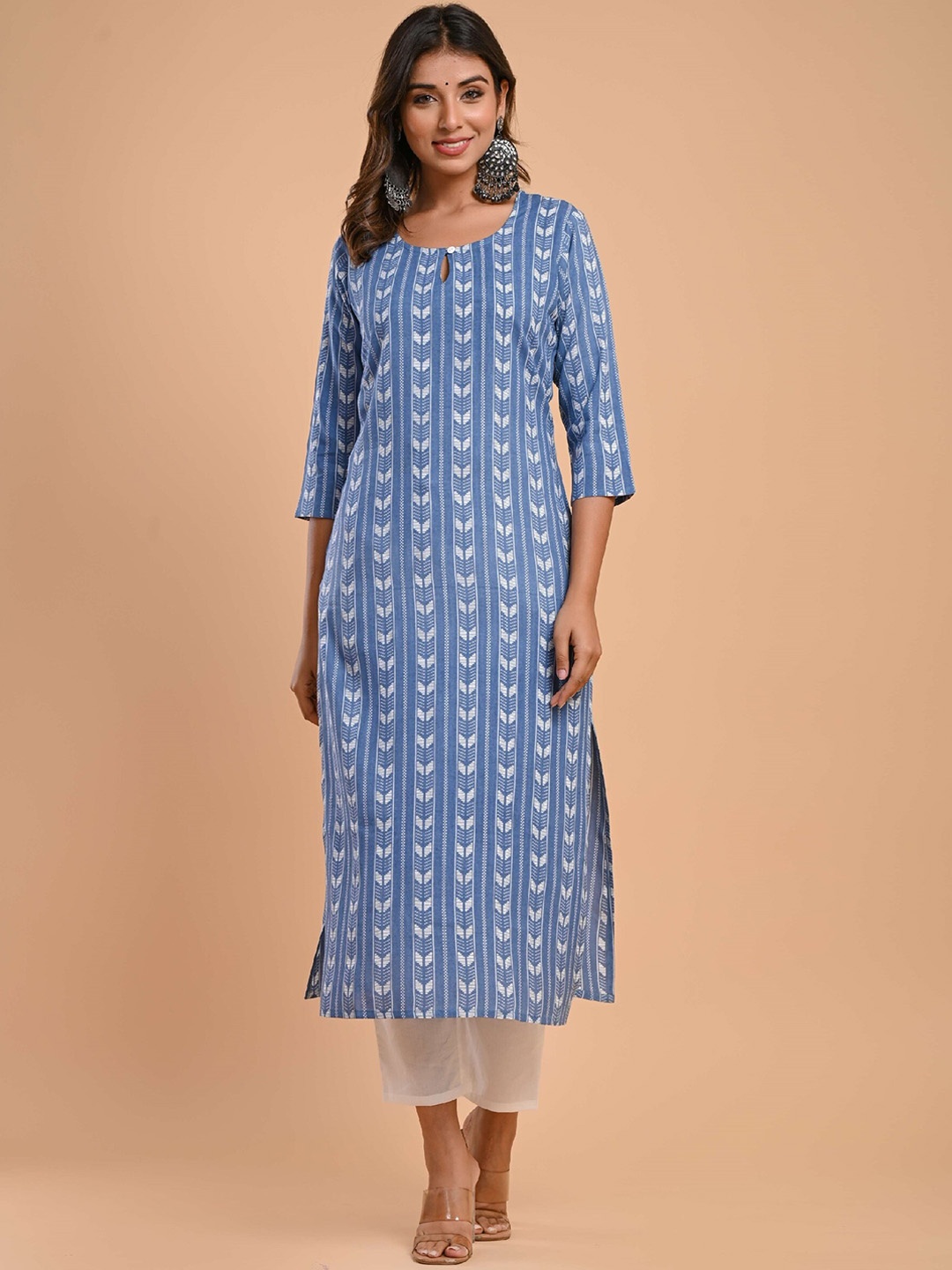 

Aasiya Women Printed Keyhole Neck Straight Kurta, Blue