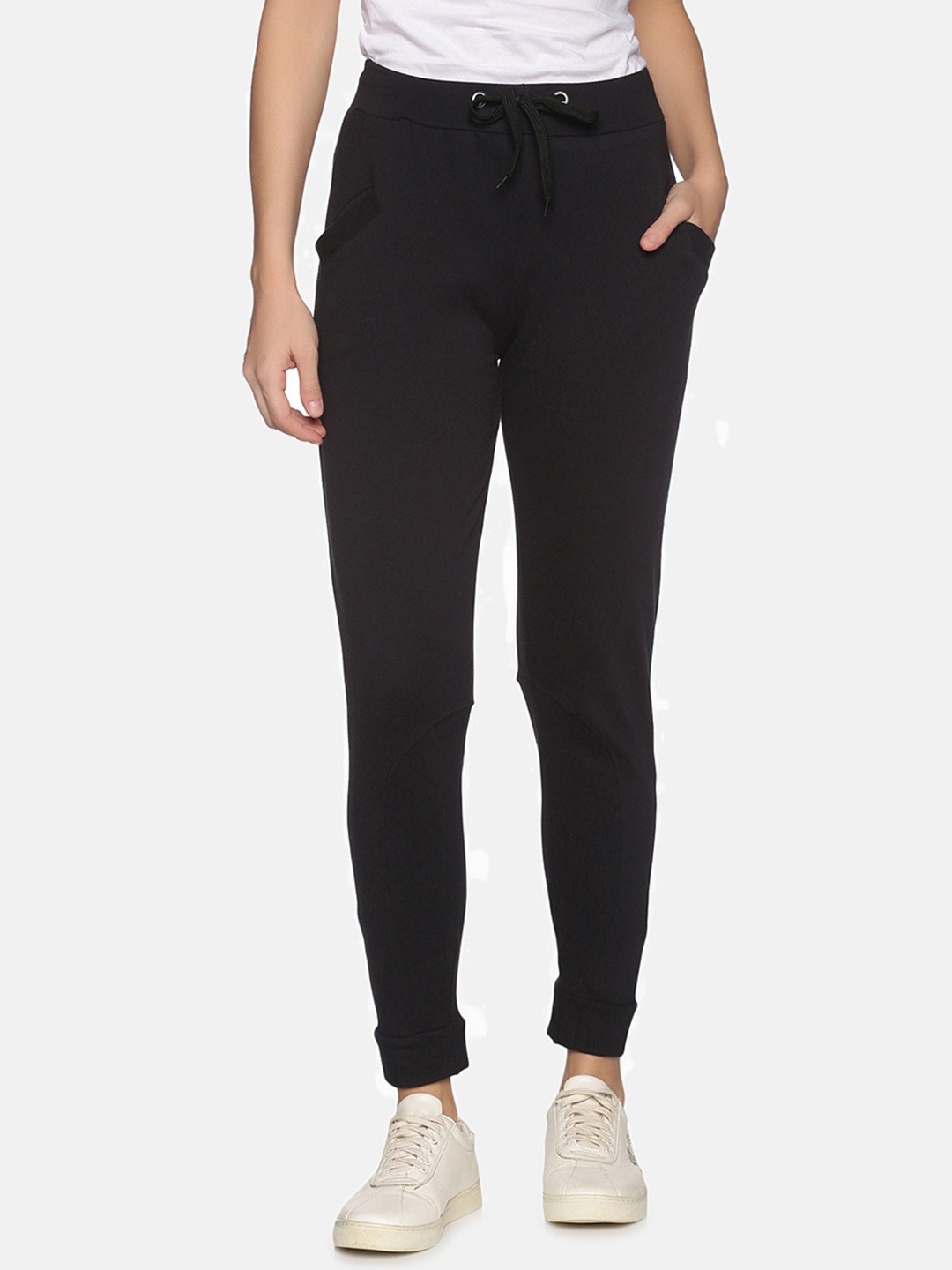 

NOT YET by us Solid Stretchable Rib Joggers, Black