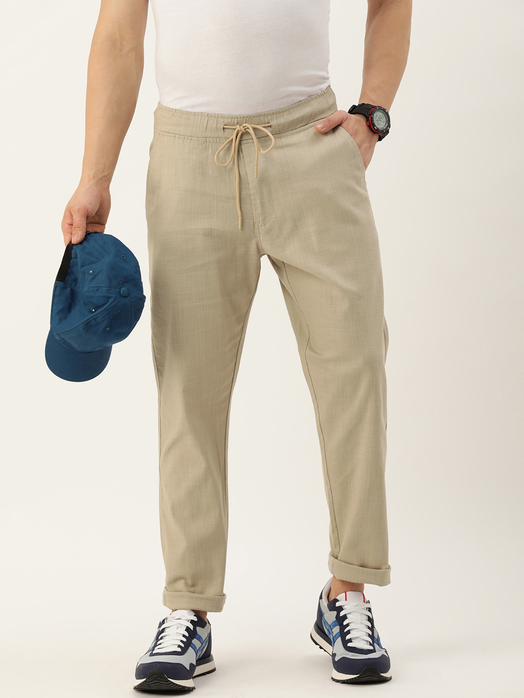 

Harvard Men Solid Regular Fit Joggers, Cream
