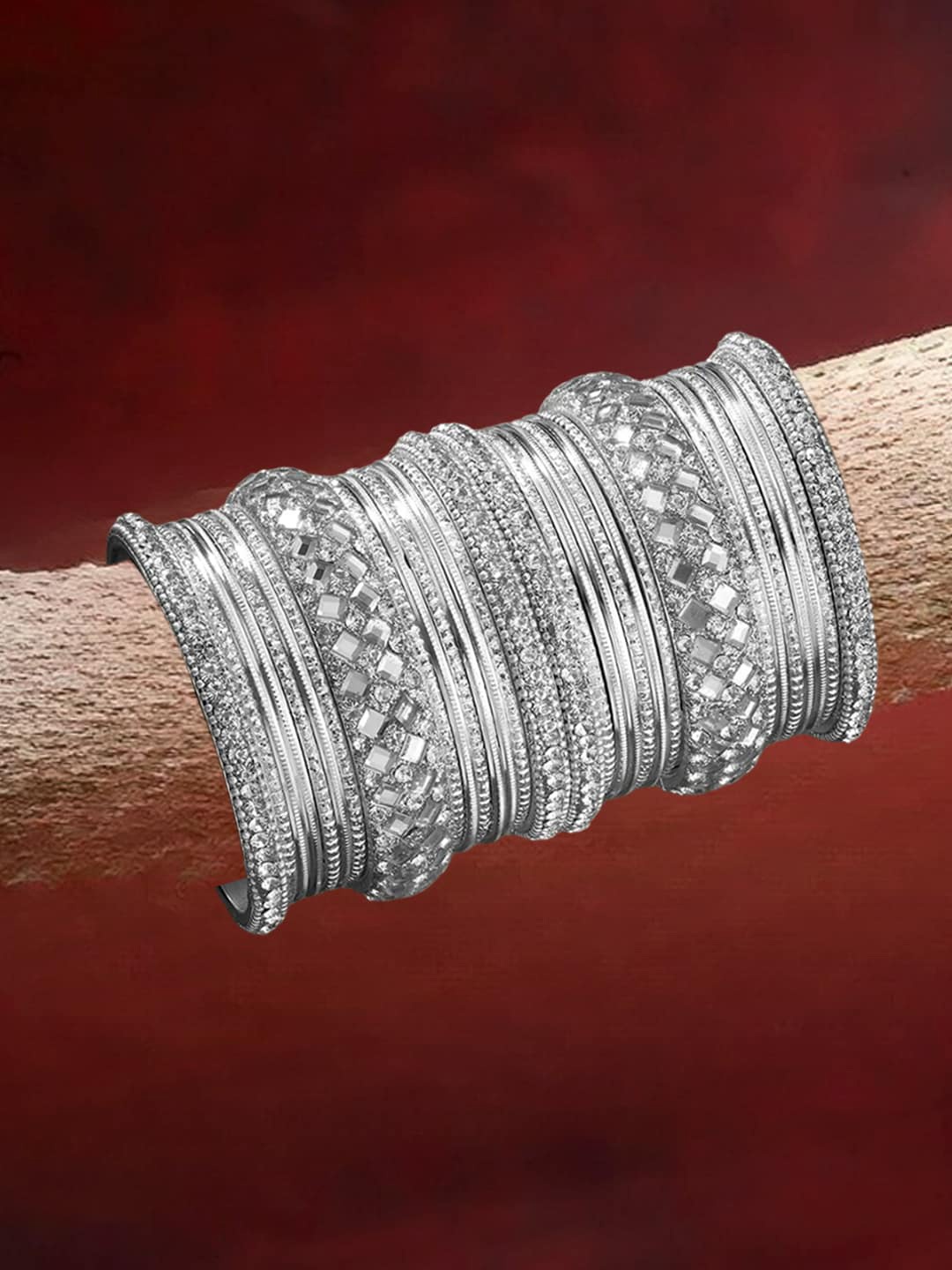 

OOMPH Jewellery Set Of 30 Silver Bridal Chuda Bangles