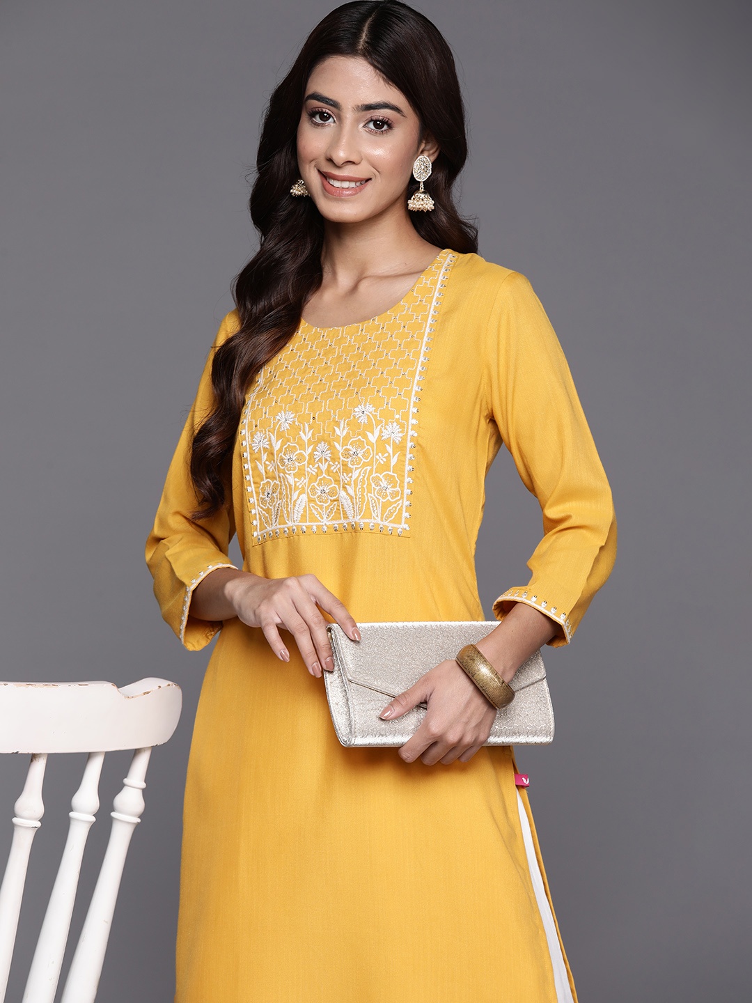 

Varanga Women Yoke Design Sequinned Kurta, Mustard