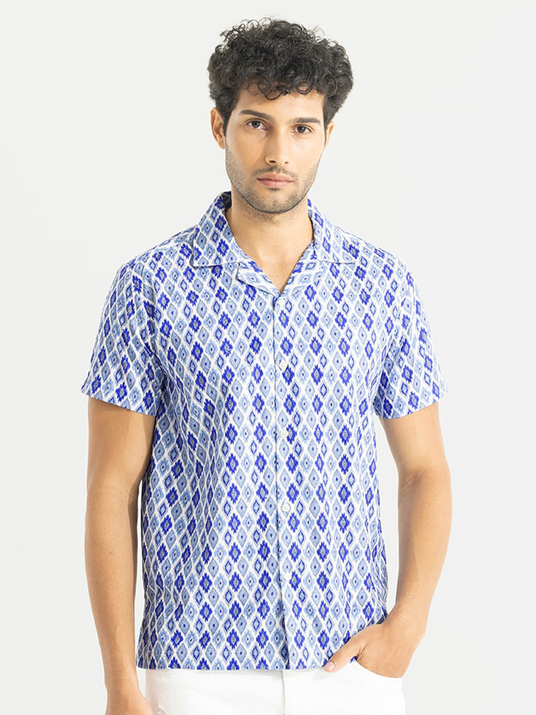

Snitch Blue Classic Ethnic Motif Printed Pure Cotton Casual Shirt
