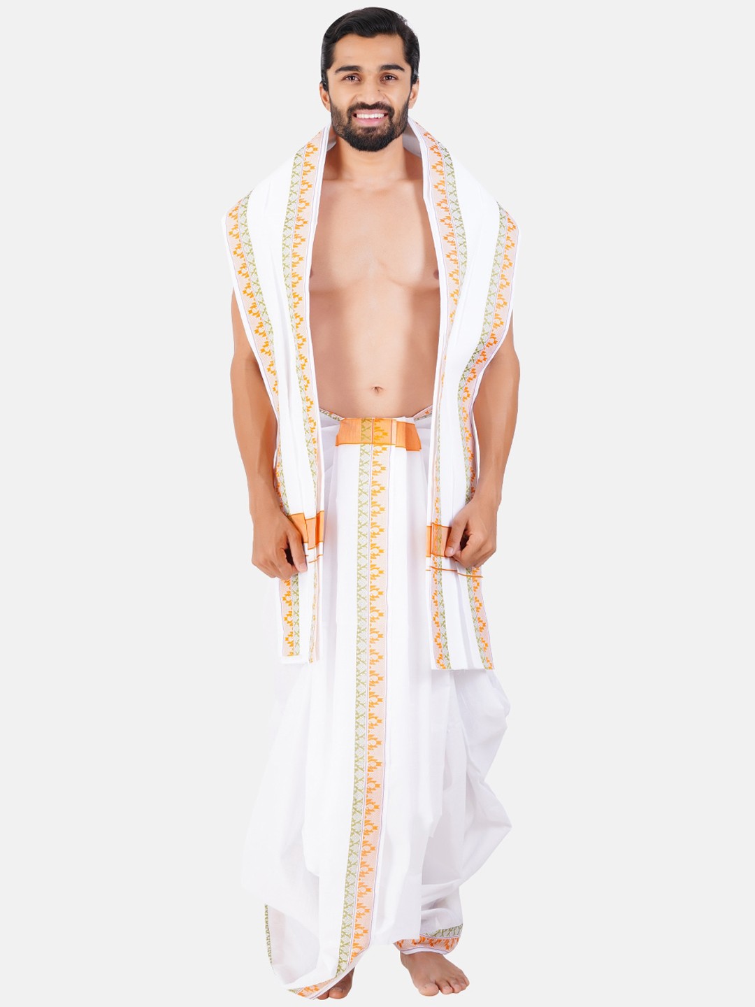 

Ramraj Printed Panchakacham Dhoti With Angavasthran, White