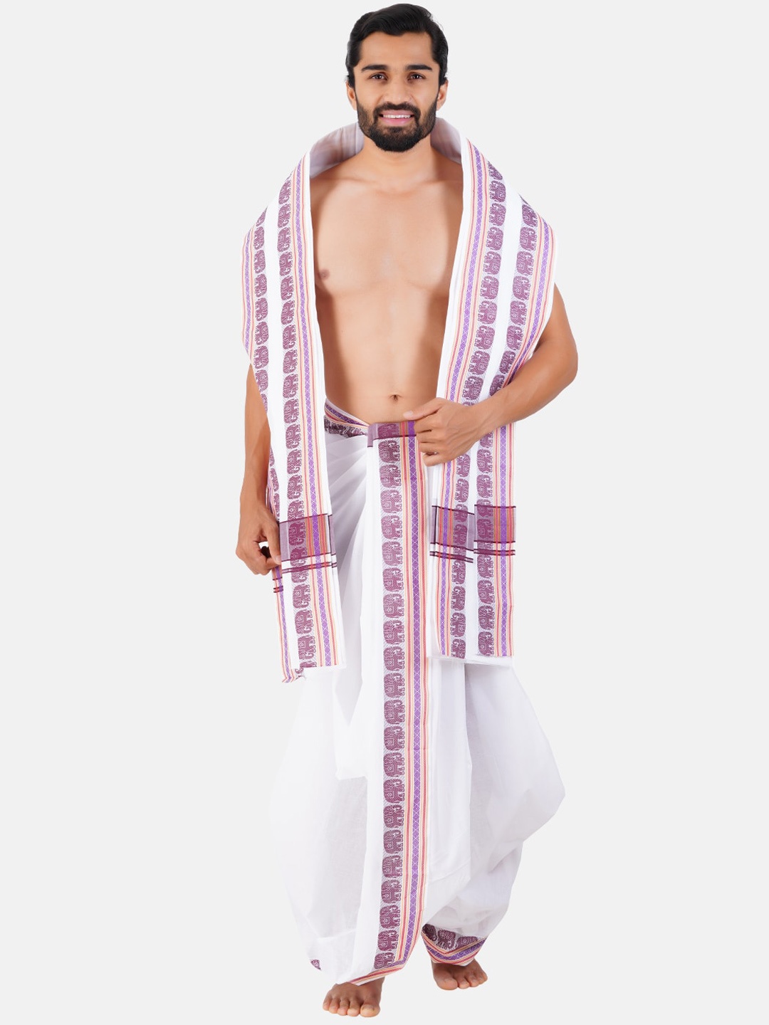 

Ramraj Printed Panchakacham Dhoti With Angavasthran, Violet