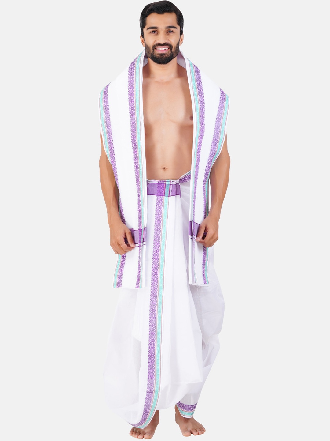 

Ramraj Printed Panchakacham Dhoti With Angavasthran, Purple